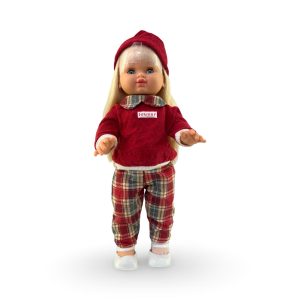 Vintage Jesmar Κούκλα με Μαλακό Σώμα Κόκκινη με Πουλόβερ, Καρό Παντελόνι - 48εκ